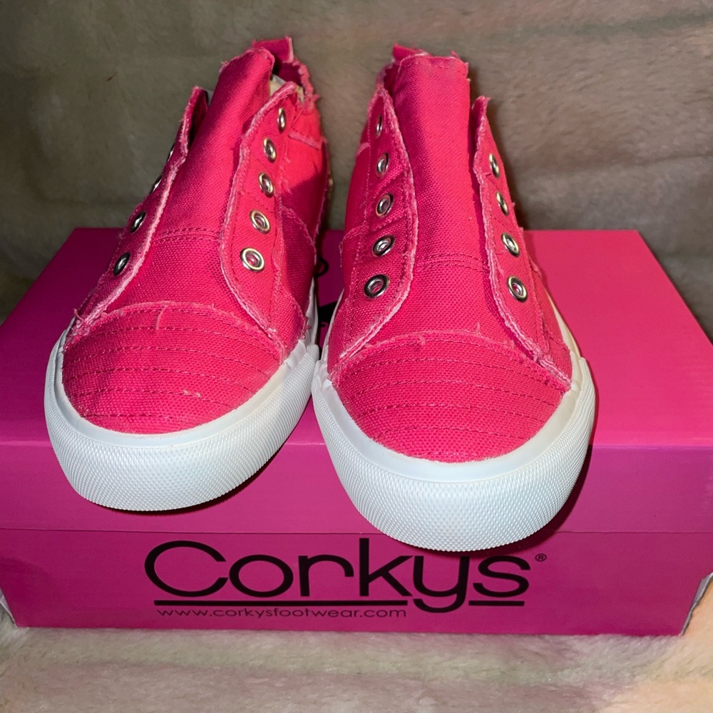 Corkys Fuchsia Canvas Slip-Ons - Picture 2 of 4